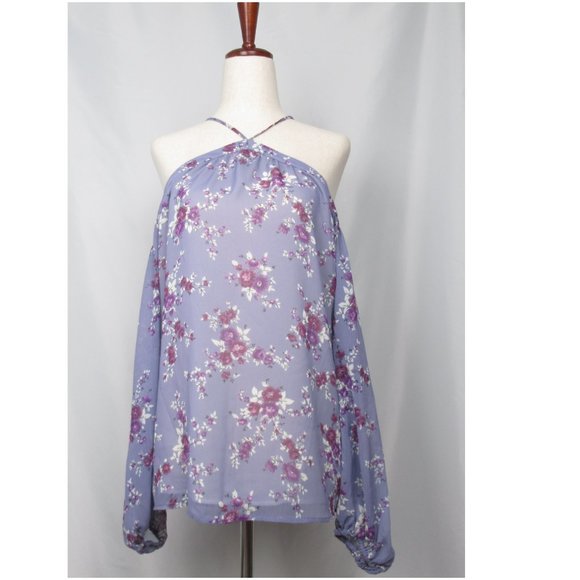 Wayf Tops - WAYF Liberty Cold Shoulder Blouse Purple Floral - L to XL (No Size Tag)